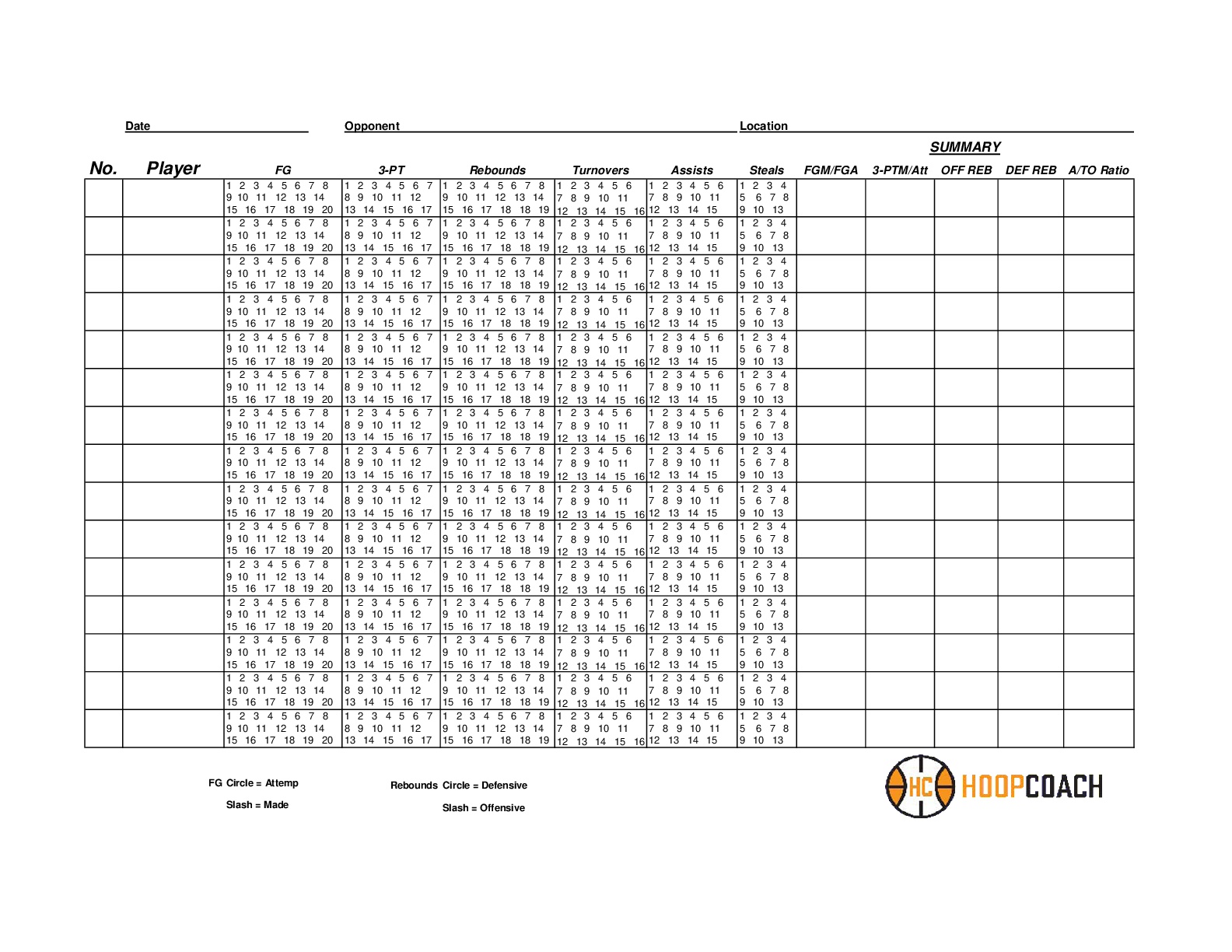Printable Template Basketball Stat Sheet